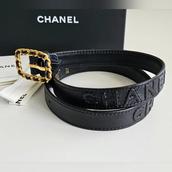 CHANEL | Accessories | Chanel Black Lettered Leather Belt 